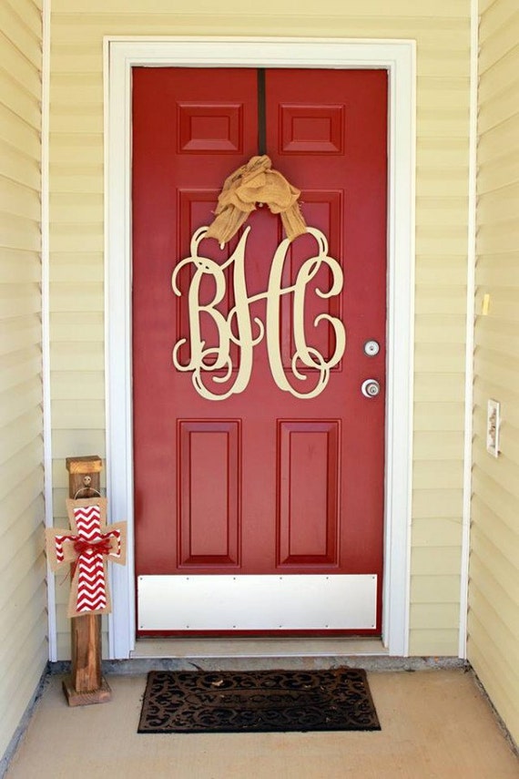 Wood Monogram wScalloped Border Nursery Decor Wooden Monogram Wall Hanging Letters Monogram Door Hanger 26 Wedding Guest Book Sign