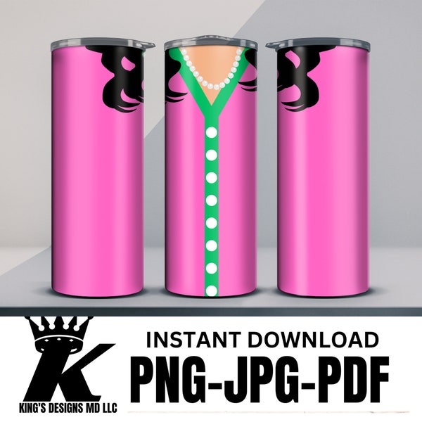 Sorority Girl Sweater Set Pink and Green PNG Tumbler Wrap, Sorority Inspired Pearl Skinny Tumbler 20oz mug design