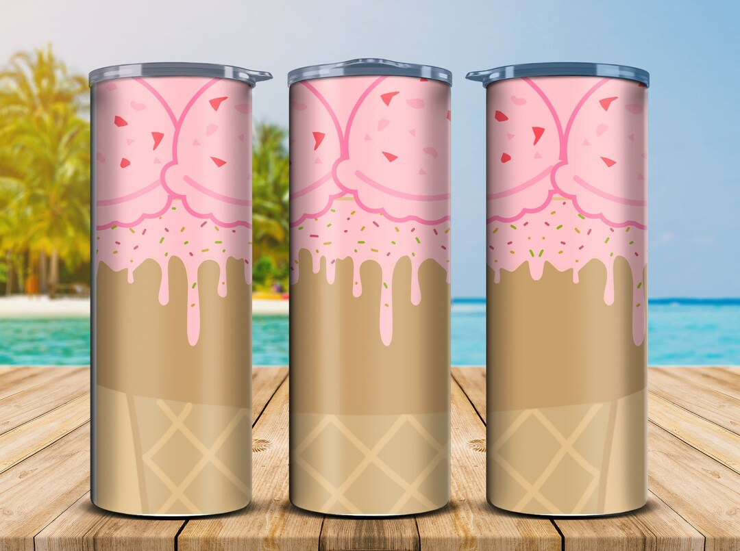 Ice Cream Tumbler Wrap, Strawberry Ice Cream Mug Skinny Tumbler 20oz