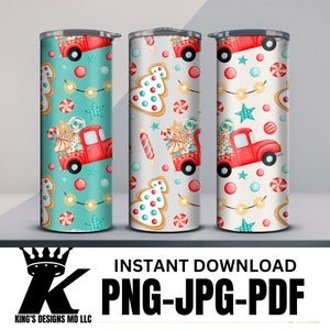 Truck and Treats PNG sublimation tumbler wrap, Christmas truck tumbler wrap 20oz skinny sublimation bundle, downloadable sublimation file