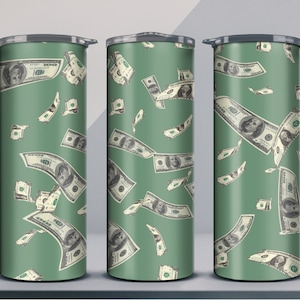 Money Teacher Tumbler Wrap, Dollars Skinny Tumbler 20oz  PNG design, Green money tumbler png