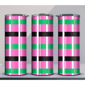 Pink and Green Plaid PNG Tumbler Wrap, Sorority Inspired Skinny Tumbler 20oz mug design