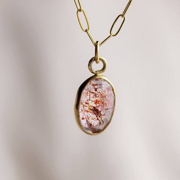 Speckled Peachy-Blush Faceted Sunstone  Necklace Handcrafted in 14k Yellow Gold. Dainty Everyday Layering Necklace. Anniversary Gift.