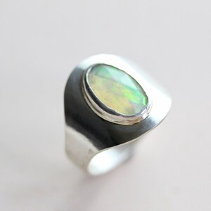 Opal Ring. Welo Opal Saddle Ring Handcrafted in Sterling Silver. Ethiopian Opal. Sterling Silver Statement Ring. Size 6. Ready to Ship