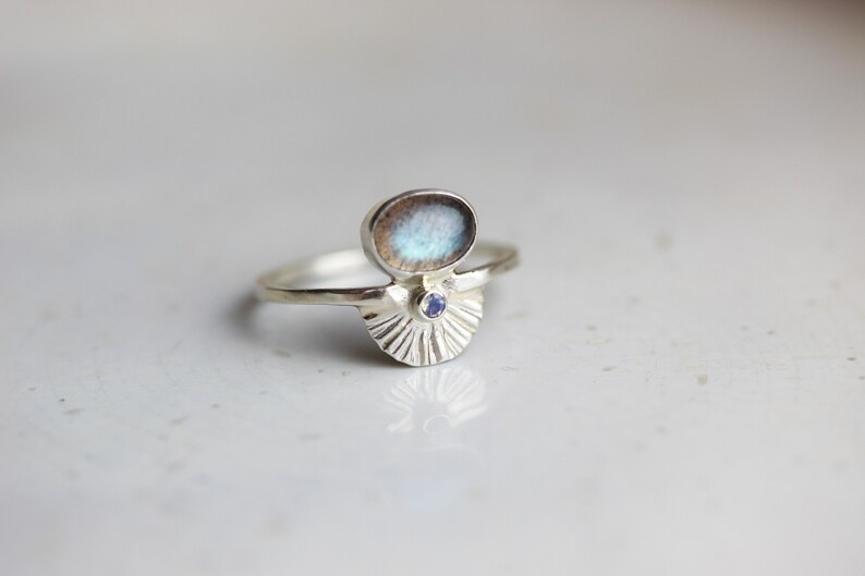 Size 8 Labradorite Moonstone Art Deco Ring Handcrafted in Sterling Silver. One of a Kind Ring. Birthday, Anniversary or Holiday Gift. image 3