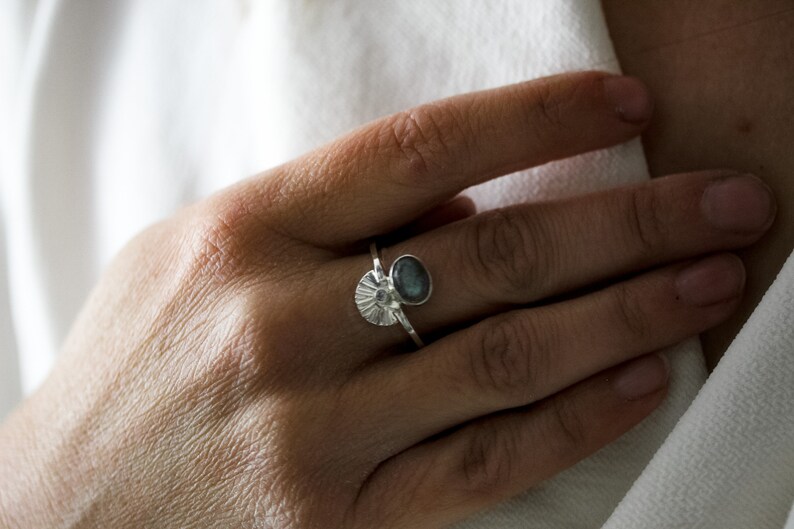 Size 8 Labradorite Moonstone Art Deco Ring Handcrafted in Sterling Silver. One of a Kind Ring. Birthday, Anniversary or Holiday Gift. image 2