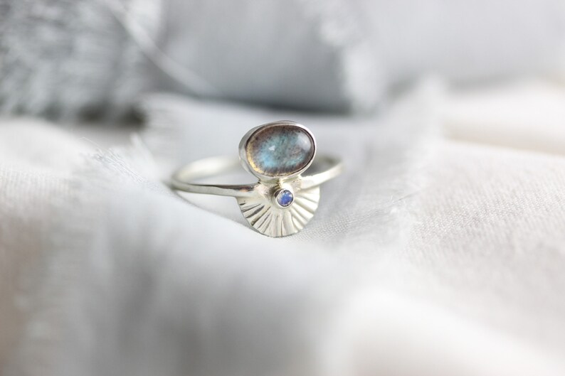 Size 8 Labradorite Moonstone Art Deco Ring Handcrafted in Sterling Silver. One of a Kind Ring. Birthday, Anniversary or Holiday Gift. image 6