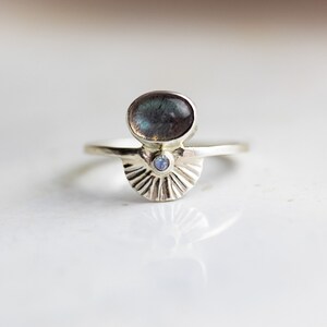 Size 8 Labradorite Moonstone Art Deco Ring Handcrafted in Sterling Silver. One of a Kind Ring. Birthday, Anniversary or Holiday Gift. image 5