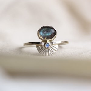 Size 8 Labradorite Moonstone Art Deco Ring Handcrafted in Sterling Silver. One of a Kind Ring. Birthday, Anniversary or Holiday Gift. image 7