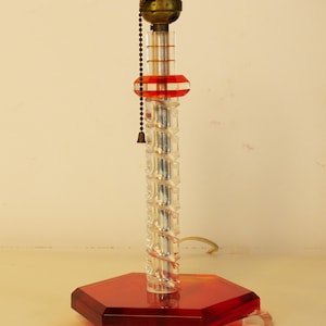 Mid Century Red & Clear Swirl Lucite Table Lamp