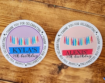 Rainbow Birthday Party Favor Stickers,  Personalized Thank You Labels,  Kids Party Treat Bag Stickers, Round Favor Labels