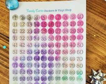 Ombre Number Stickers, Cosmic Planner Stickers, Homeschool Countdown, 1-180