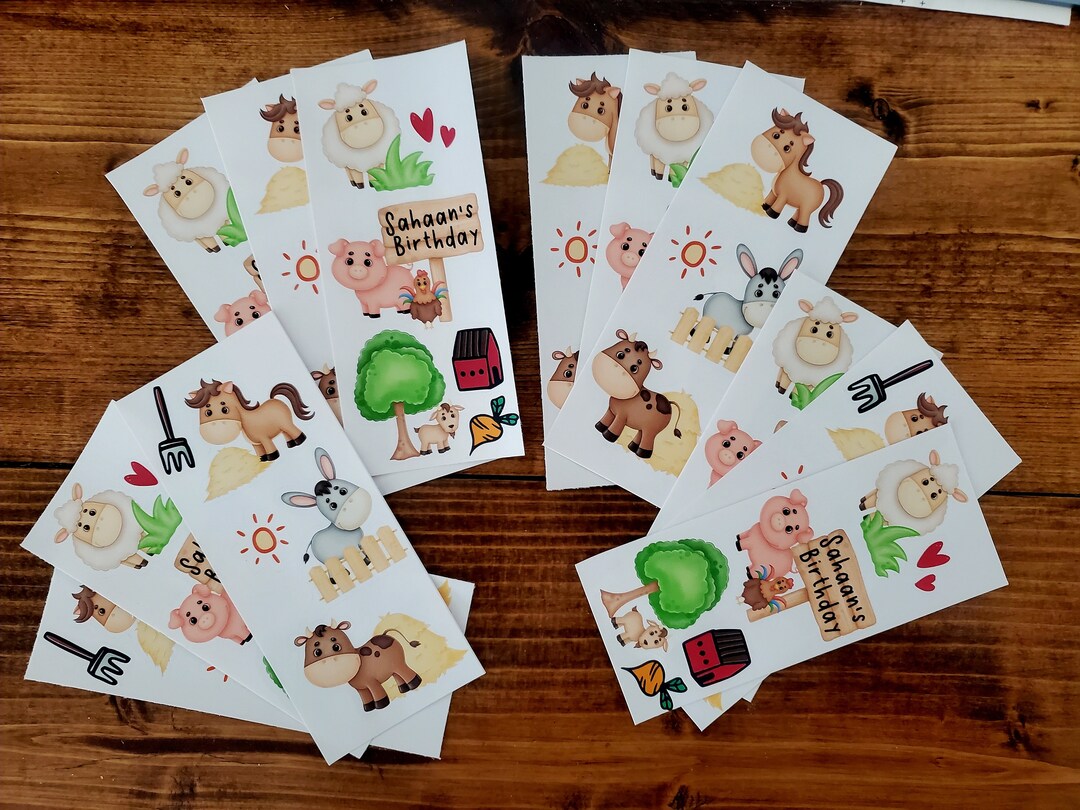 Farm Animal Birthday Party Favor Stickers, Barnyard Party, Farm Themed
