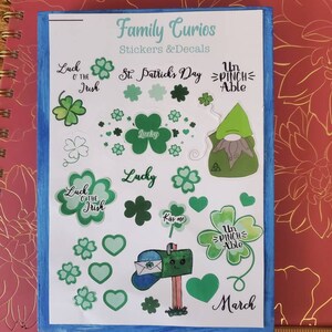 St. Patrick&#39;s Day Sticker Sheet, March Stickers for planners, Scrapbook stickers, Calendar stickers,  Holiday stickers, Gnome, Shamrock,