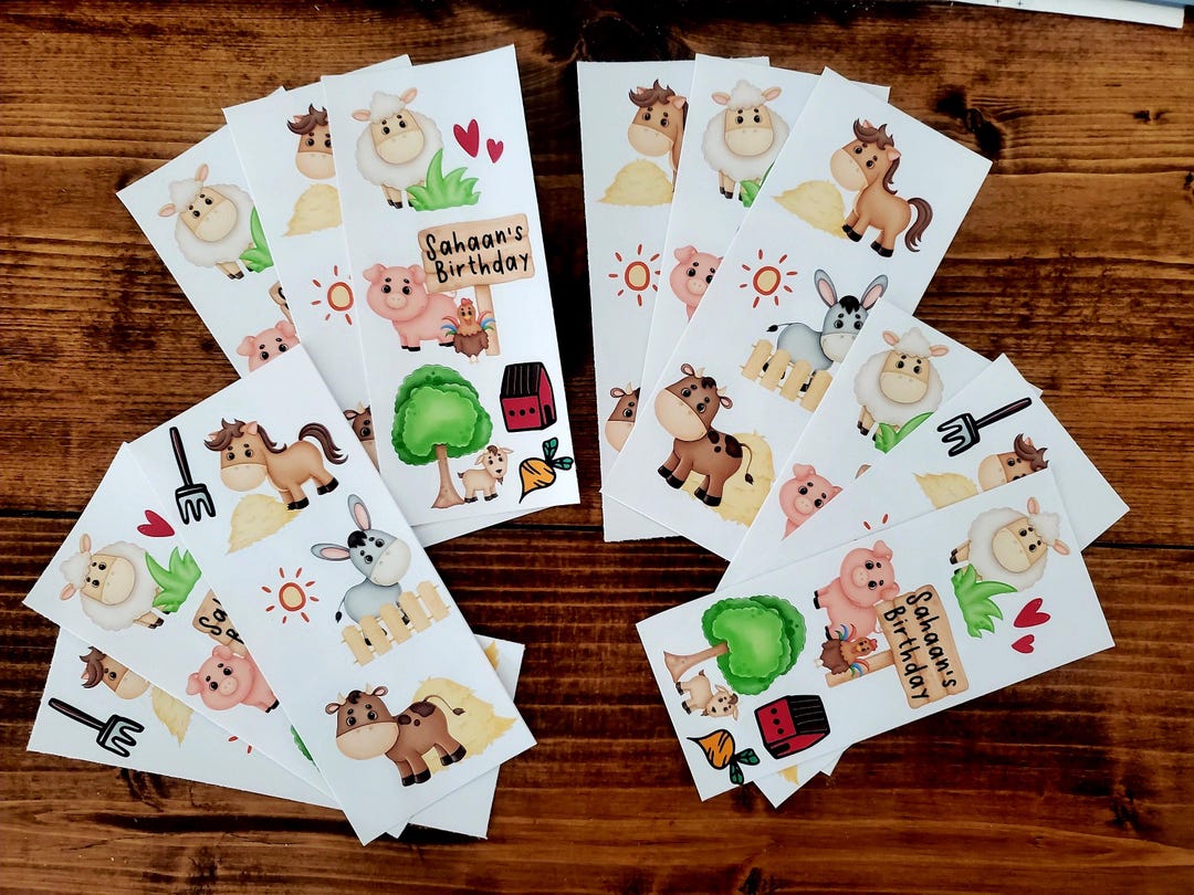 Farm Animal Birthday Party Favor Stickers, Barnyard Party, Farm Themed ...