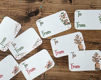 Christmas Floral To From Gift Tags Set Printed  for Holiday Gifts Hanging To and From Tags Simple Colorful Gift Tags for Any Occasion