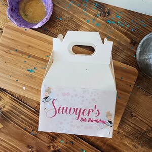 Girl&#39;s Pink Ballerina Birthday Party Favor Mini Gable Box with Personalized Sticker Set,  Dance Themed Birthday Supplies