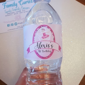 Custom Printed Ballerina Water Bottle Stickers, Pink Name Bottle Labels for birthday parties, sticker label, pack of 12