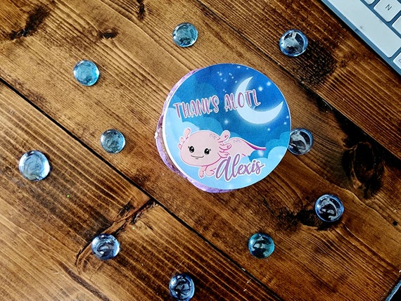 Axolotl Party Favor Sticker Tags, Personalized Axolotl Thank You