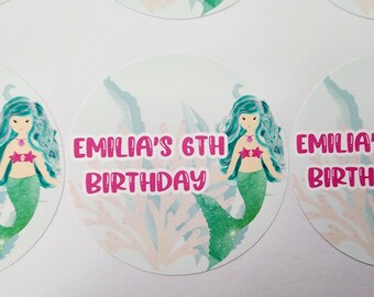 Personalized Mermaid Birthday Stickers: Party Favor Labels