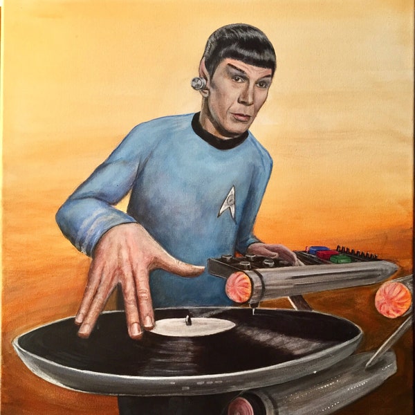 DJ Spock laying down the illest logical beats on the enterprise turntable. Artist signed print. Multiple Variations