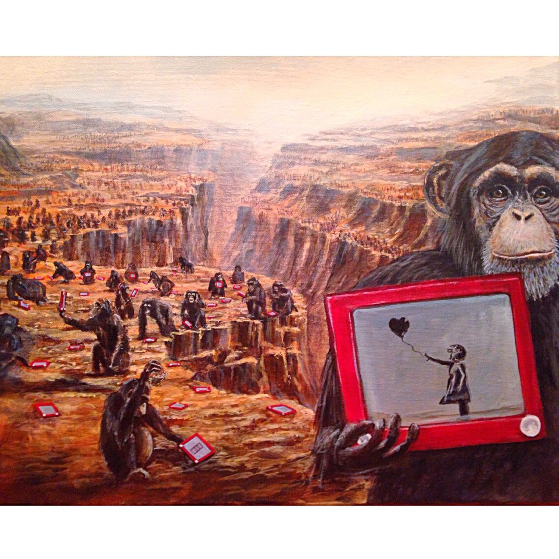 Infinite Number of Monkeys. Monkeys Chimpanzees Using Etchasketch to Create  Banksy Paintings. Artist Signed Print. Multiple Options. 