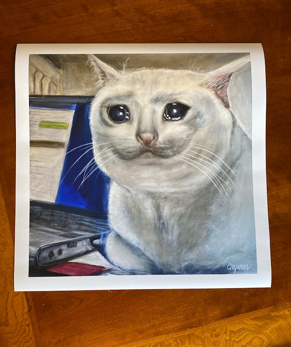 Crying cat meme | Metal Print