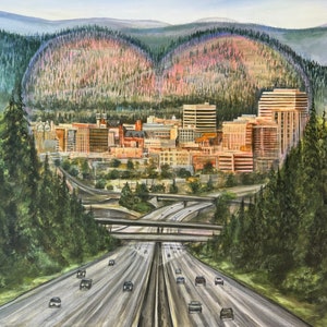 Home is where the heart is. View coming home to Spokane. Artist signed print. Multiple sizes
