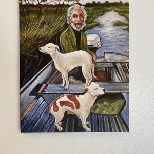 Goodfellas painting from the movie. Man in a boat with two dogs Artist signed print. Multiple Options image 3