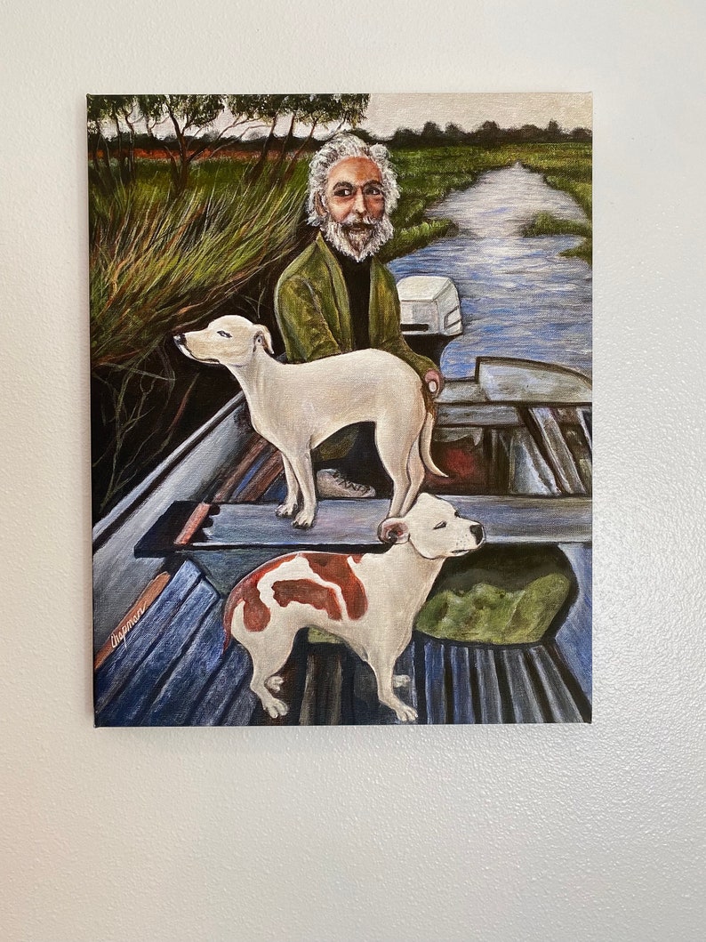 Goodfellas painting from the movie. Man in a boat with two dogs Artist signed print. Multiple Options image 3