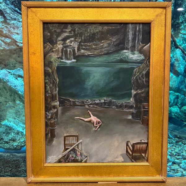 Bass pro shop guy On the ground after swimming in the fish tank. Artist signed print. Multiple variations.