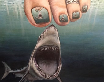 Shark attack painted toenails loop.  Artist Signed and numbered prints limited to 10 at this size.