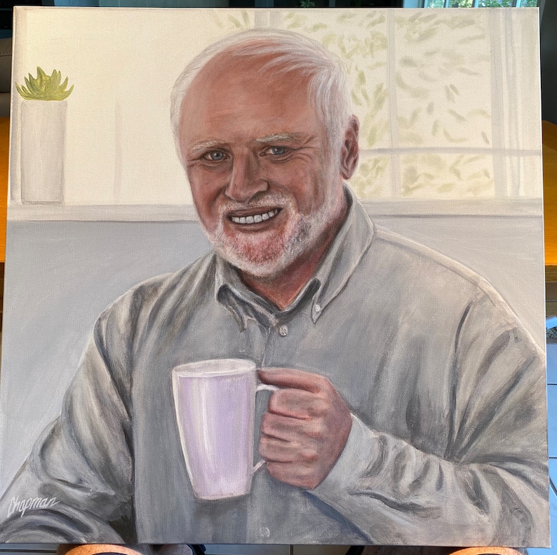 Hide the Pain Harold Meme Guy Drinking Coffee Meme 24 X 24 Etsy