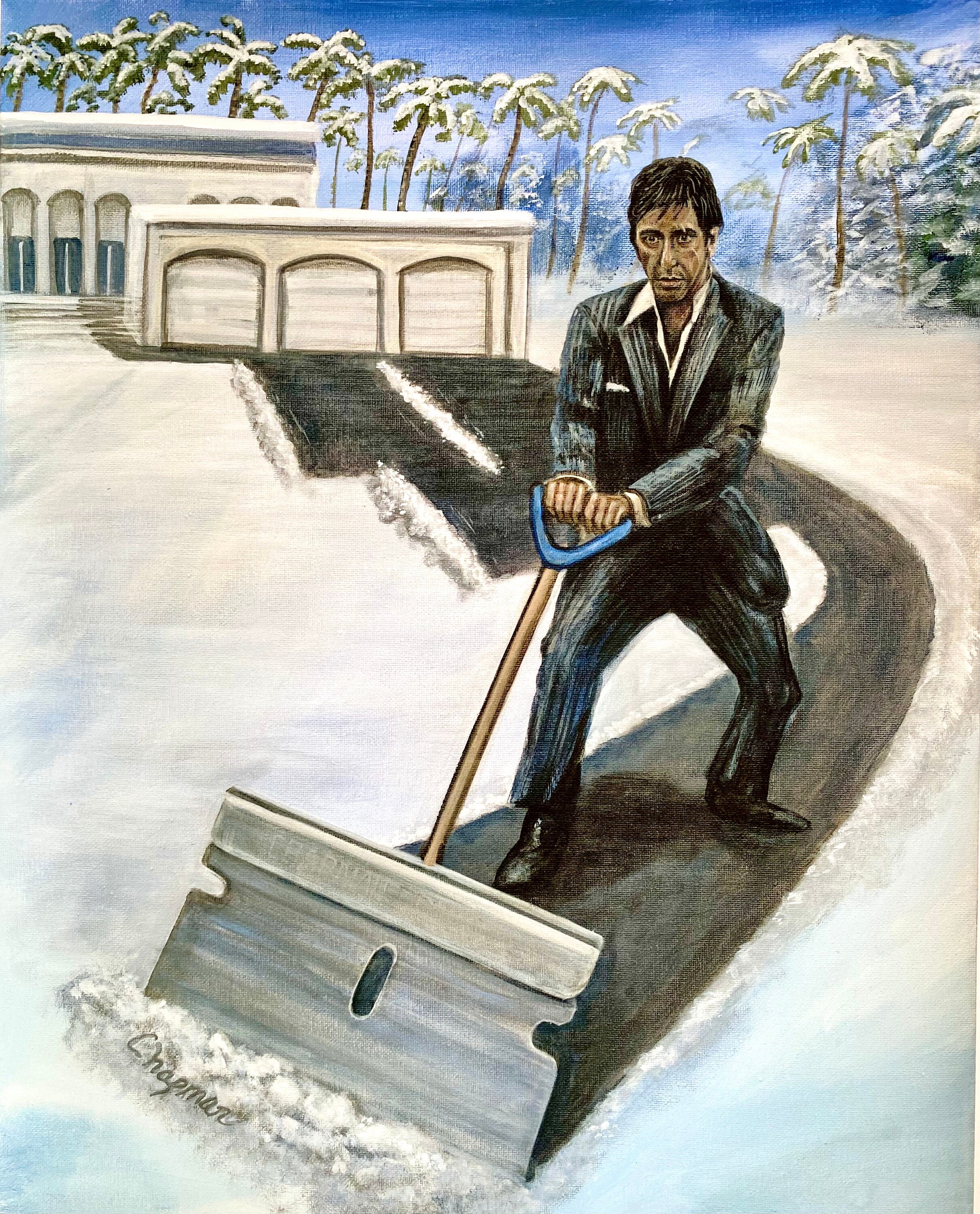 Scarface Shoveling Snow. Razor Blade Snow Shovel Tony Montana