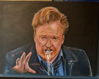 Conan O’Brien Hot Ones episode meme with milk coming out of his mouth. Artist signed print, multiple variations.