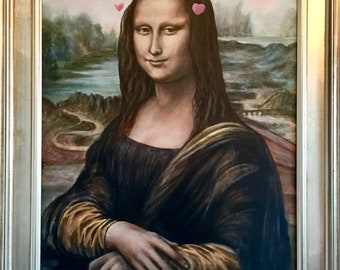Mona Lisa with a Snapchat filter. 24” x 36” includes frame. Artist signed, original painting.