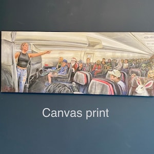 Airplane lady freak out , that mother is not real. characters all on the airplane shes pointing a big foot. Artist signed print. Great gift image 3