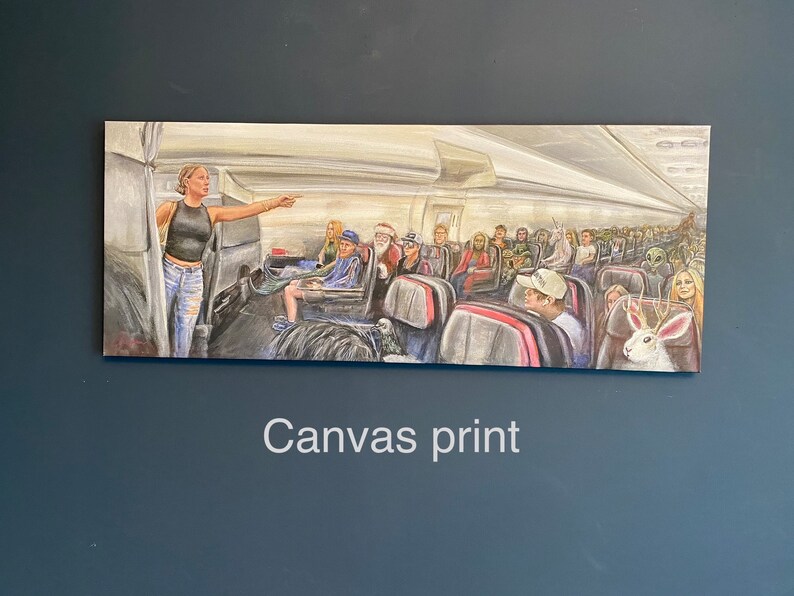 Airplane lady freak out , that mother is not real. characters all on the airplane shes pointing a big foot. Artist signed print. Great gift image 3