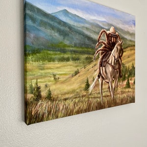 Tarancherla Tarantula rancher wearing a cowboy hat and riding a horse. Artist signed print. Multiple variations. image 6