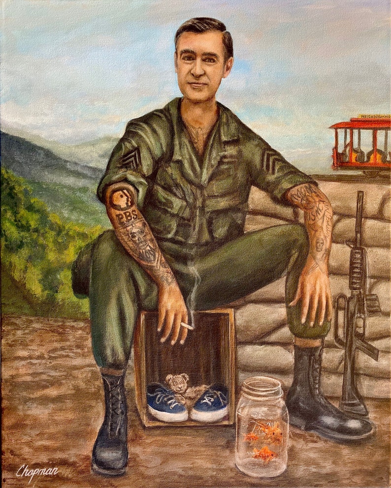 Mr Rogers soldier with two sleeves of tattoos. Artist signed print, multiple variations. 画像 1