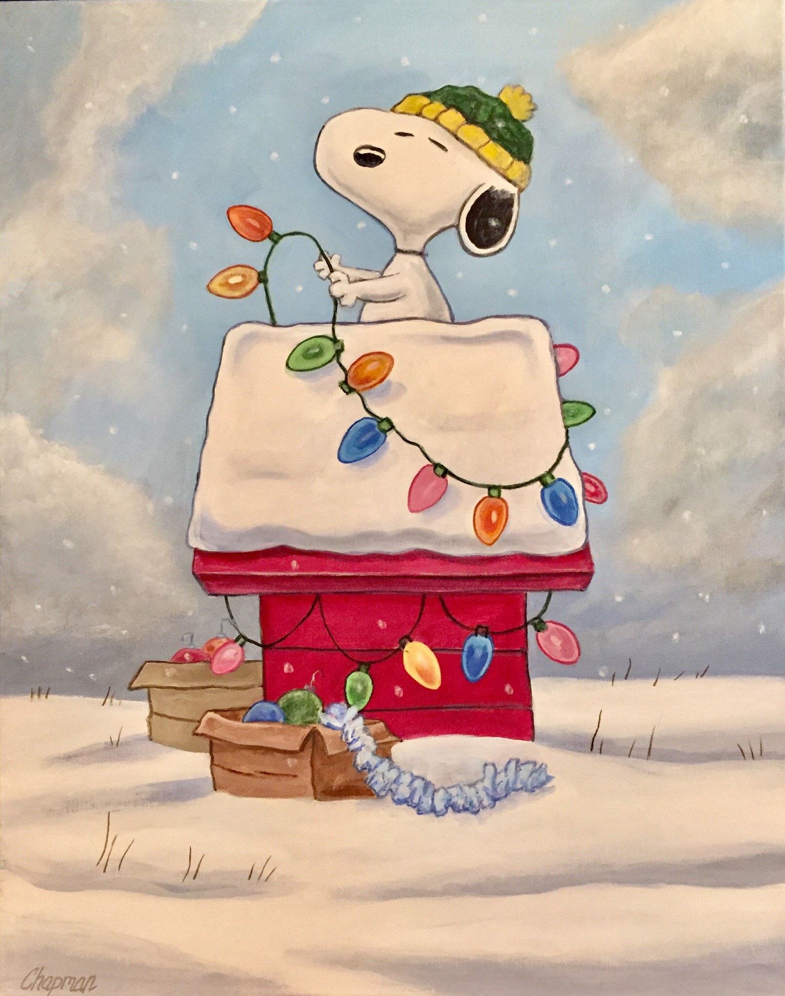 Snoopy decorating his dog house for christmas Clearance