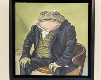 Sophisticated toad frog in fancy clothes portrait. Artist signed print, multiple variations.