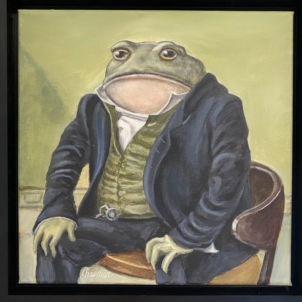 Sophisticated toad frog in fancy clothes portrait. Artist signed print, multiple variations.