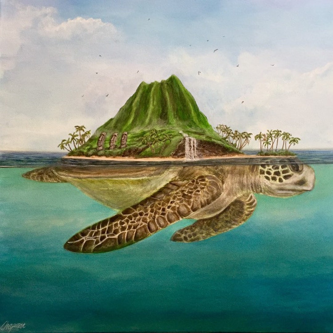 Tableau sur toile Tortue de mer nageant à Hawaï - 30x20 cm