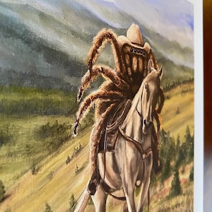 Tarancherla Tarantula rancher wearing a cowboy hat and riding a horse. Artist signed print. Multiple variations. image 4