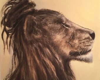 Mane bun. Lion with a man bun. Artist signed print, multiple variations.