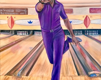 Jesus Quintana from the big lebowski after bowling a strike 16"x20" Acrylic on stretched canvas