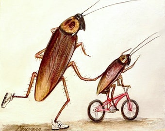 Papa Roach teach his child how to ride a bike. Artist signed print, multiple variations.