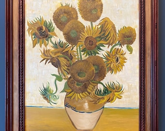 Van Gogh sunflowers replica painting and frame