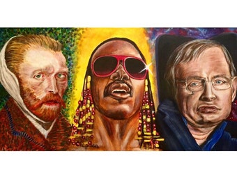 Hear no evil see no evil speak no evil. Stevie Wonder, Vincent Van Gogh, Stephen Hawkings 16" x 32"